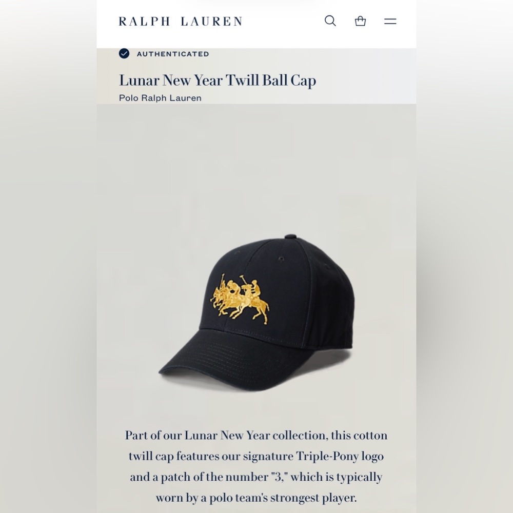 NWT Polo Ralph Lauren Lunar New Year Triple Pony Twill Cap Black & Gold - Picture 4 of 9